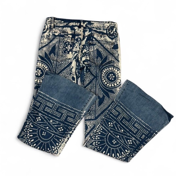 Free People Navy and Cream Printed Flare Jeans - Picture 5 of 6